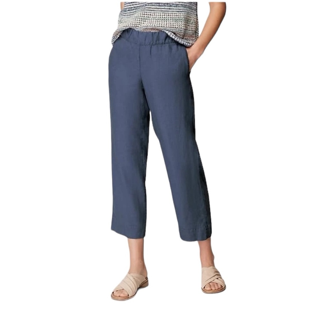 J.Jill Love pull on Linen cropped wide leg Pants blue sz 8 petite
